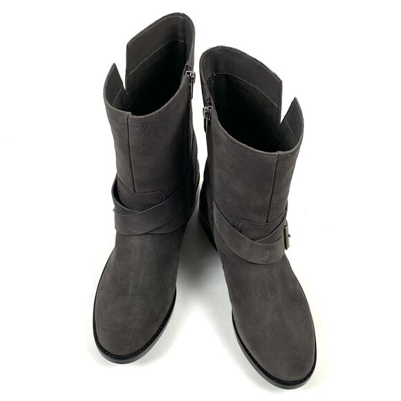 New Vince Camuto Wethima Shady Grey Suede Leather Mid-Calf Engineer Boot 8 - Picture 6 of 11